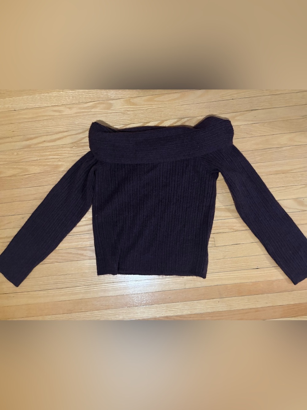 H&M Off-Shoulder Ribbed Women's Sweater — Dark Purple